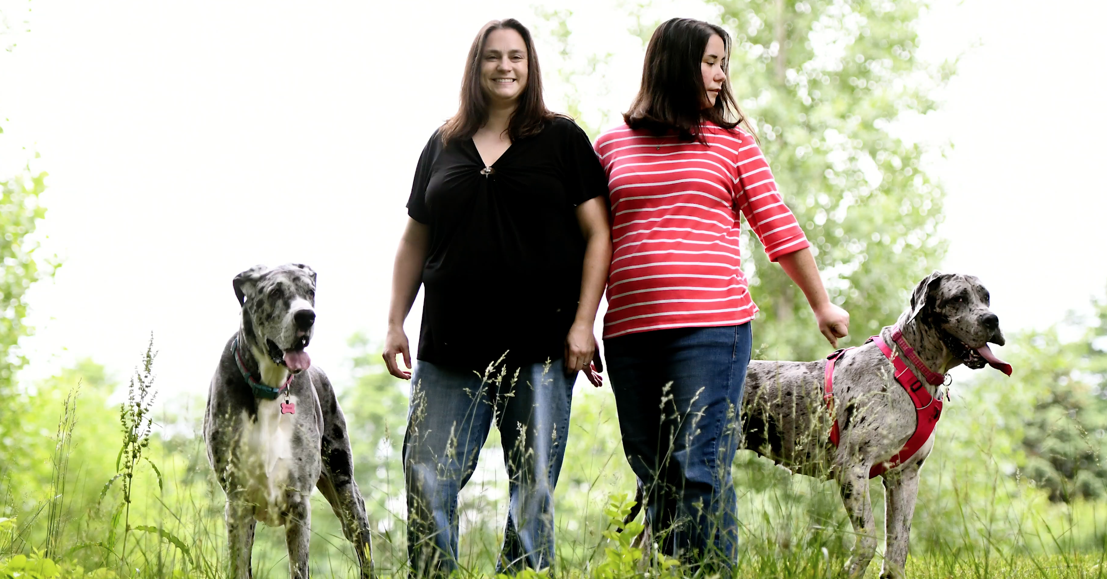 Dana and Kristy in Field with Great Danes