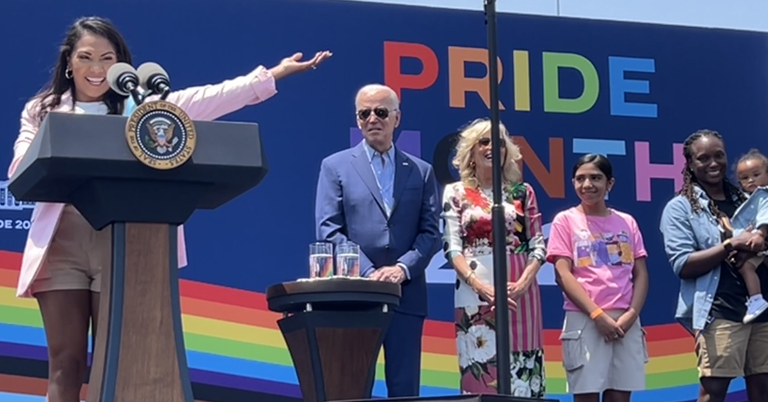 Harvey family on stage at the White House Pride Celebration
