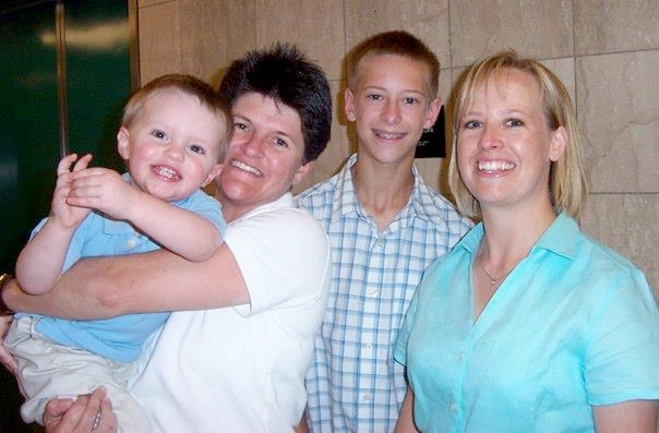 Tonya (far right) with her wife and sons in 2006