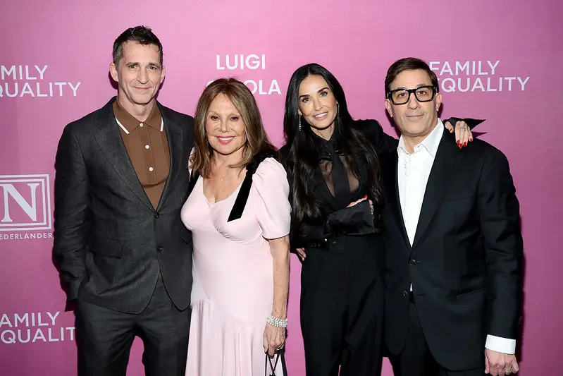 NEW YORK, NEW YORK - MAY 12: (L-R) Merritt Johnson, Marlo Thomas, Demi Moore, and Jason Weinberg attend Family Equality's Night at the Pier at Pier Sixty at Chelsea Piers on May 12, 2025 in New York City. (Photo by Dimitrios Kambouris/Getty Images for Family Equality)