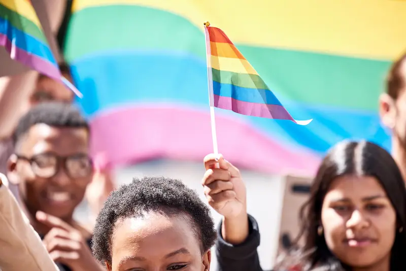 Rainbow flag in crowd